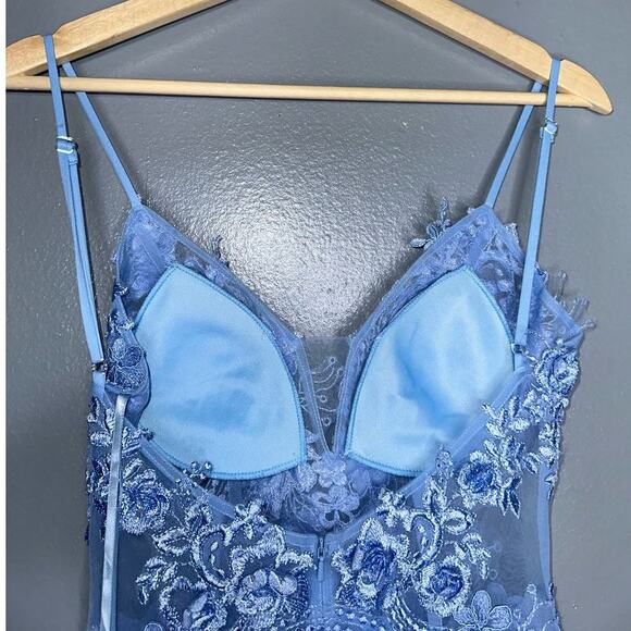 Portia & Scarlett PS24205 Floral Lace Bodice Sequin Mini Dress NWT Blue Size 2 - Picture 7 of 9